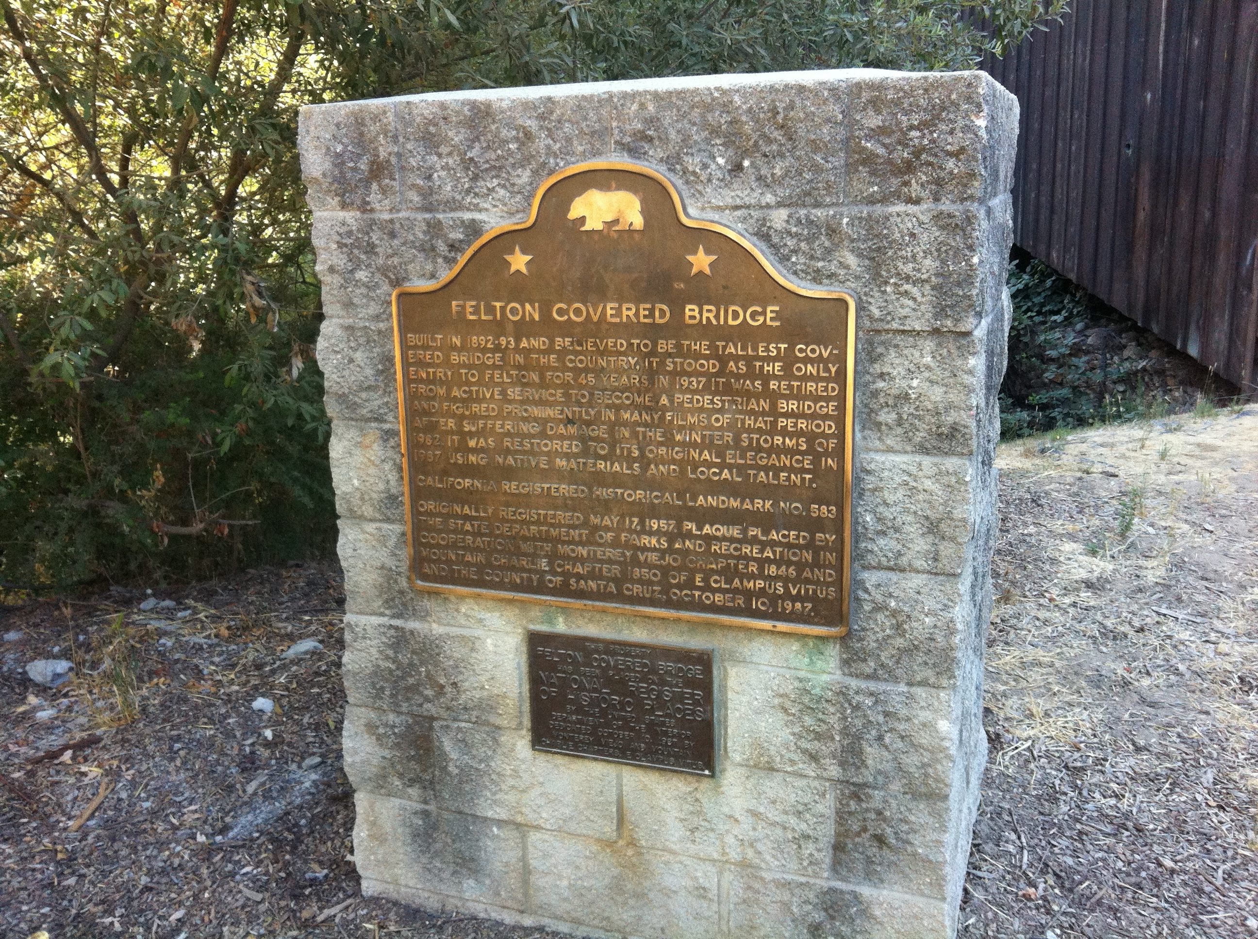 Felton covered wooden bridge sign